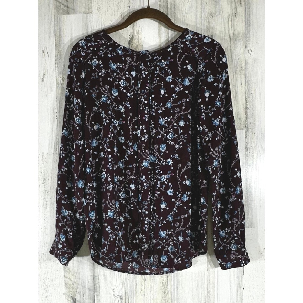 Ann Taylor Loft Blouse XXS Burgundy Pleated Ditzy Floral Office Garden Romantic